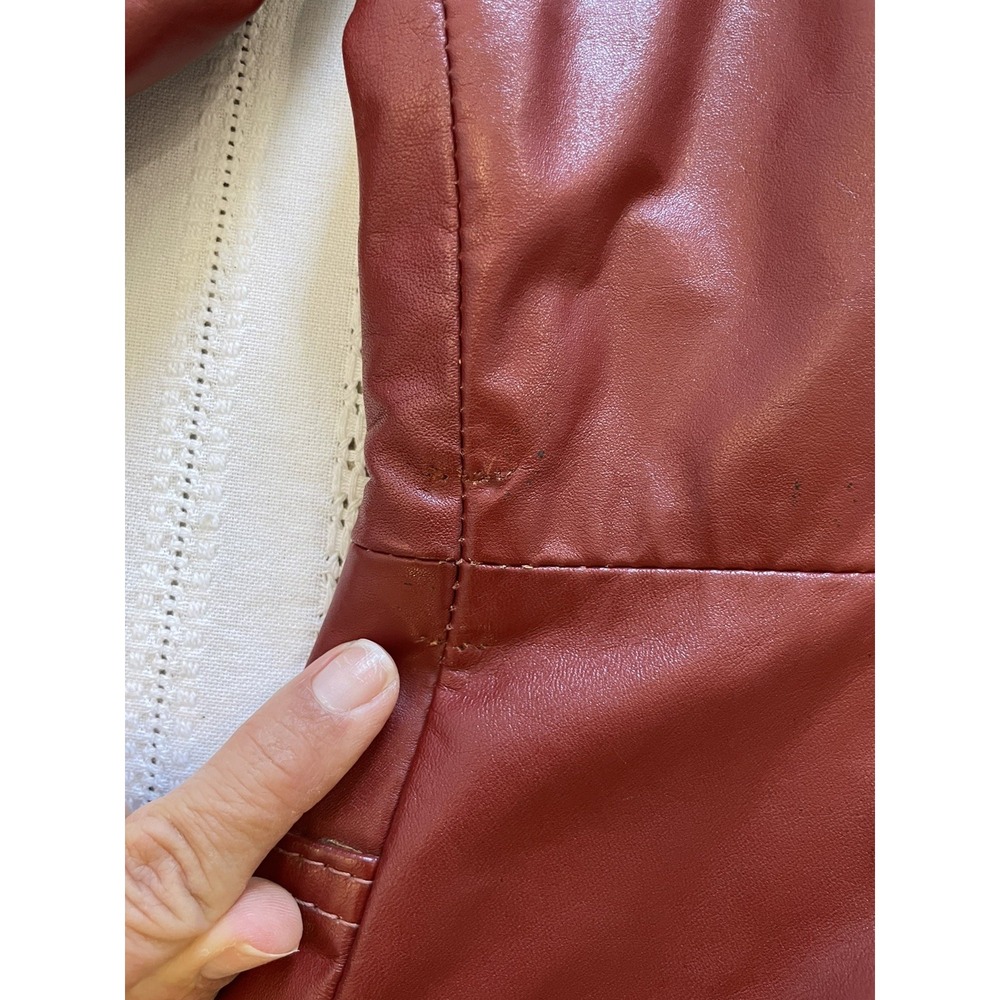 Vintage 70s Red Leather Trench Coat Maxi Long Duster Dagger Collar Uruguay S - Picture 14 of 16